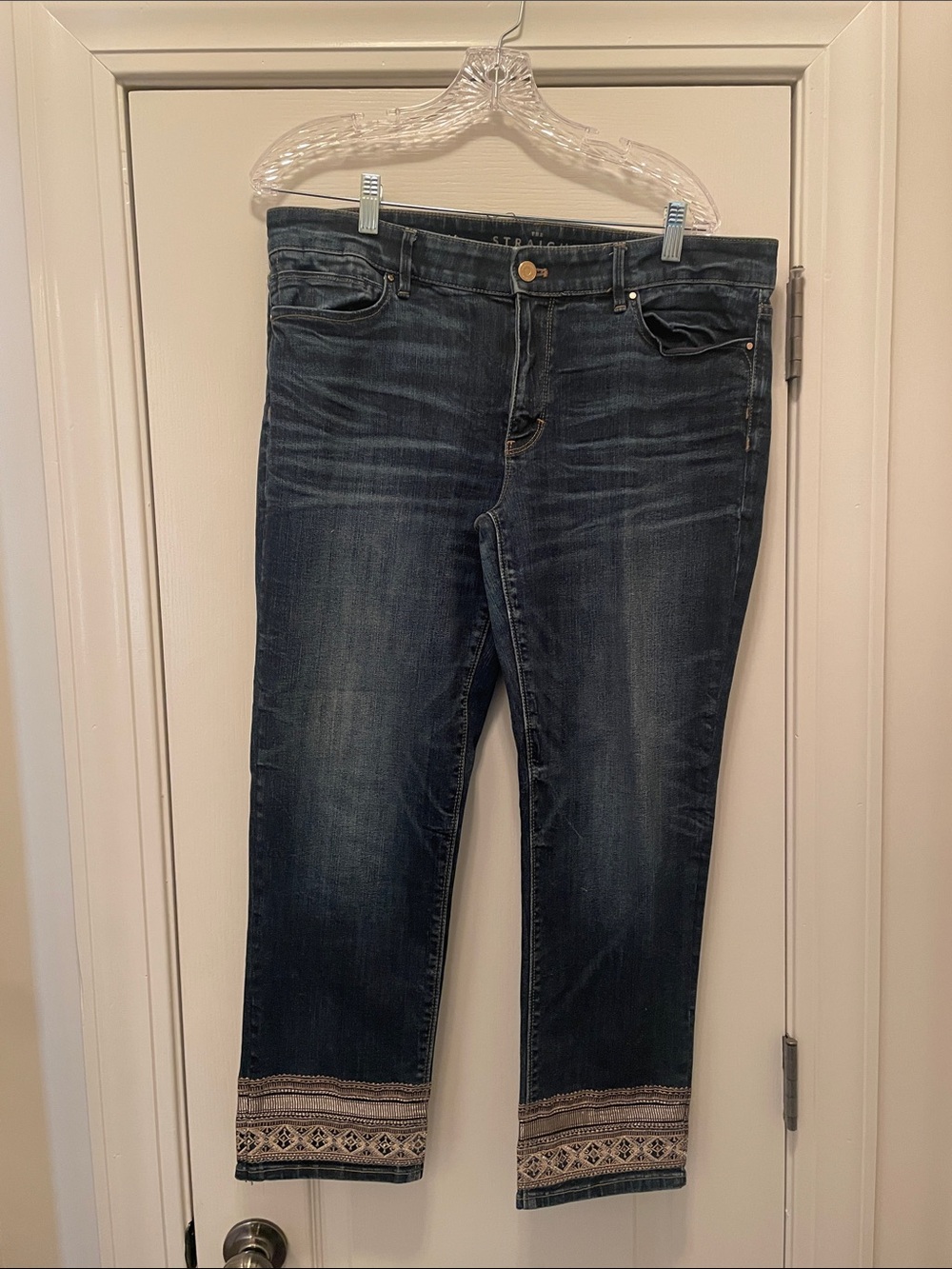 Dark Blue Women’s Jeans with Embroidered Cuff. White House/Black Market ?